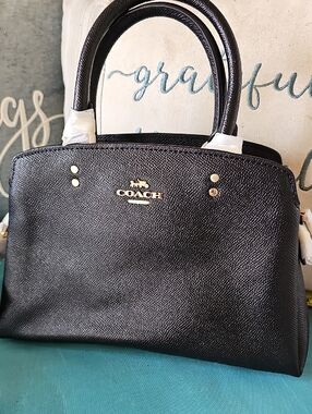 Coach Black Pebbled Leather Satchel with Gold Accents